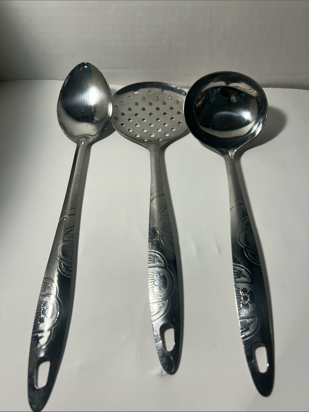 Stainless Steel Serving Spoon, Skimmer, and Ladle Set - Silver Made in India